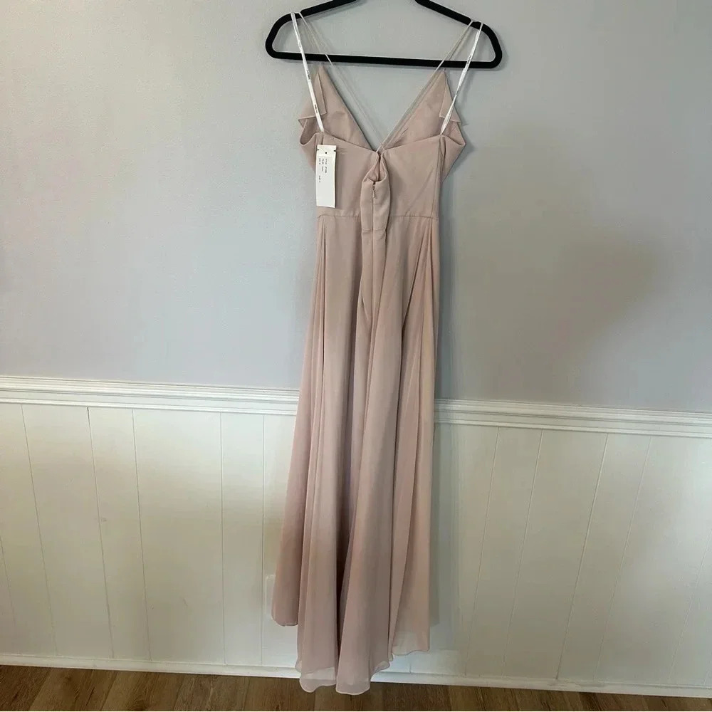 Jenny Packham Women’s Ruffled V-Neck Strappy Hi/Lo Chiffon Maxi Dress Size 6 NWT - Picture 9 of 9